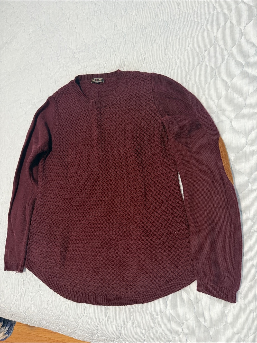 Women’s Lety and Me Maroon Knit Sweater with Elbow Patches